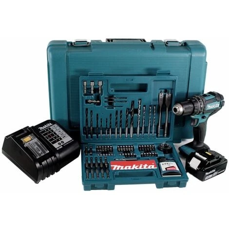 Makita DHP 482 STK Akku Schlagbohrschrauber 18V 62Nm + 1x Akku 5,0Ah + Ladegerät + 100 Tlg. Bit Bohrer Set + Koffer 1 Makita DHP 482 STK Akku Schlagbohrschrauber 18V 62Nm + 1x Akku 5,0Ah + Ladegerät + 100 Tlg. Bit Bohrer Set + Koffer