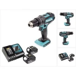 Makita DHP 482 RG Akku Schlagbohrschrauber 18 V 62 Nm + 2x Akku 6,0 Ah + Ladegerät