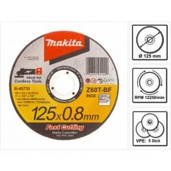 Makita 5x Trennscheibe 125 X 0,8 X 22,23 Mm Für INOX Edelstahl ( 5x B-45733 )