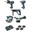 5er-Set MAKITA 18V Li-Ion 5.0 Ah Maschinen - Bohr-Meißel + Schraubendreher + Schlagbohrer + Schleifer + Kreissäge - DLX5039PTJ