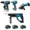 Set Mit 4 MAKITA-Maschinen - 3 Batterien 18 V Li-Ionen 4.0 - Bohrer DDF458 + Schleifer DTD152 + Perfo DHR202 + Schraubendreher DGA452 - DLX4054MX1