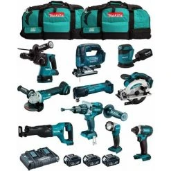 MAKITA Kit MK1002 (DHP481+ DHR243+ DGA504+ DTD152+ DJV182+ DSS610+ DJR186+ DBO180+ DTM51+ DML802+ 3x5,0Ah + DC18RD + 2xLXT600)