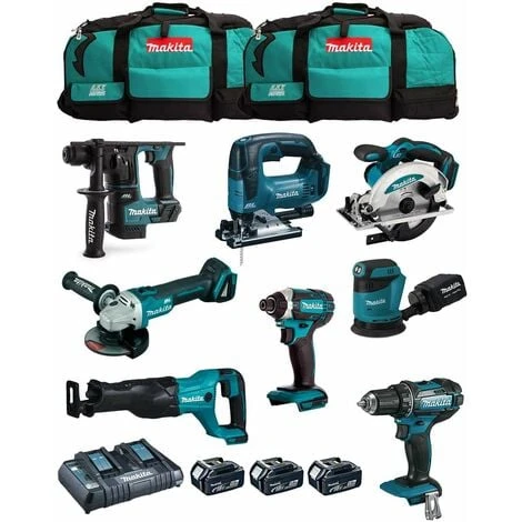 MAKITA Kit MK801 (DDF482 + DHR171 + DGA504 + DTD152 + DJV182 + DSS610 + DJR186 + DBO180 + 3 X 5,0 Ah + DC18RD + 2 X LXT600) 1 MAKITA Kit MK801 (DDF482 + DHR171 + DGA504 + DTD152 + DJV182 + DSS610 + DJR186 + DBO180 + 3 X 5,0 Ah + DC18RD + 2 X LXT600)