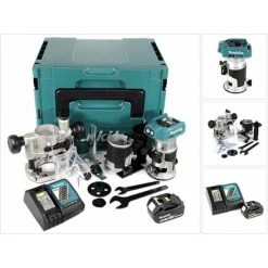 Makita DRT 50 RT1J X2 18 V Li-Ion Akku Brushless Multifunktionsfräse Im Makpac Inkl. Fräsmodule + 1x 5,0 Akku + Ladegerät