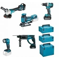 MAKITA 18V Akku Multitool-Set (DDF484Z + DGA513Z + DHR202Z + DJV181Z + DEADML815) - DLX5066TJ