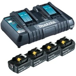 Makita 199485-6 Power Source-Kit Bestehend Aus 4 Akkus BL1860B 6,0 Ah Und 1 Doppel-Schnellladegerät DC18RD