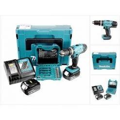 Makita DHP 453 RTJ Akku Schlagbohrschrauber 18V 42Nm Im MAKPAC + 2x 5 Ah Akku + Ladegerät + 60 Tlg. Bit Und Bohrer Set