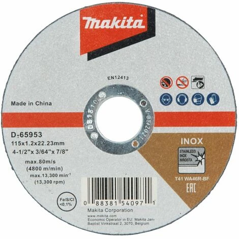 MAKITA Trennscheibe 115x1,2mm INOX | D-65953-12 1 MAKITA Trennscheibe 115x1,2mm INOX | D-65953-12