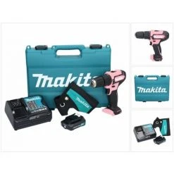 Makita HP 333 DSAP Akku Schlagbohrschrauber 12 V 30 Nm Rosa + 1x Akku 2,0 Ah + Ladegerät + Holster + Koffer